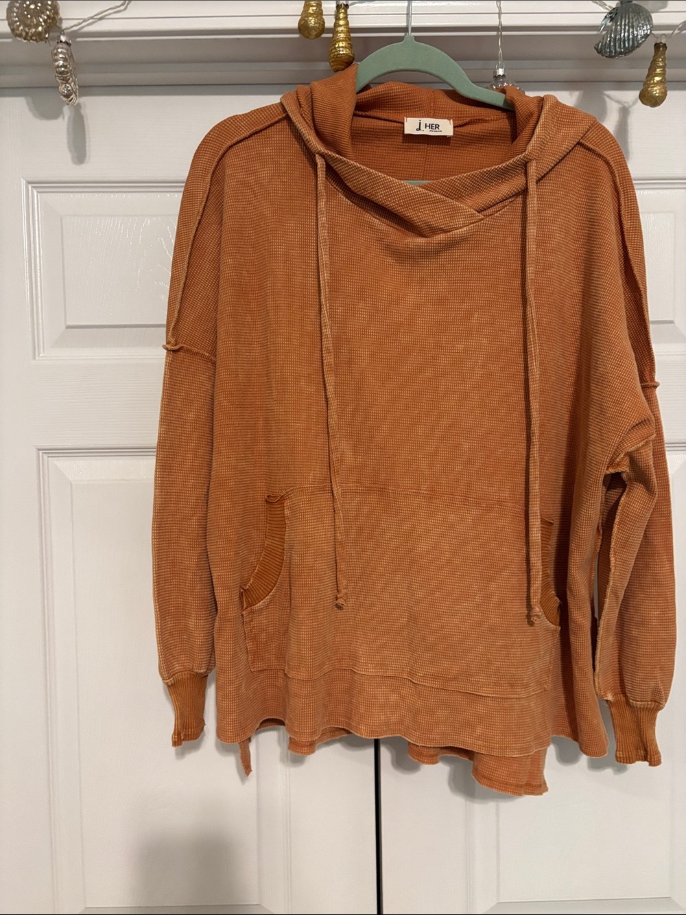 J. HER Burnt Orange Waffle-Knit Hoodie